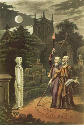 Edward Kelly (f. 1555), en troldmand, og hans partner, matematikeren og astrologen John Dee (1527-1608), fremmaner et spøgelse